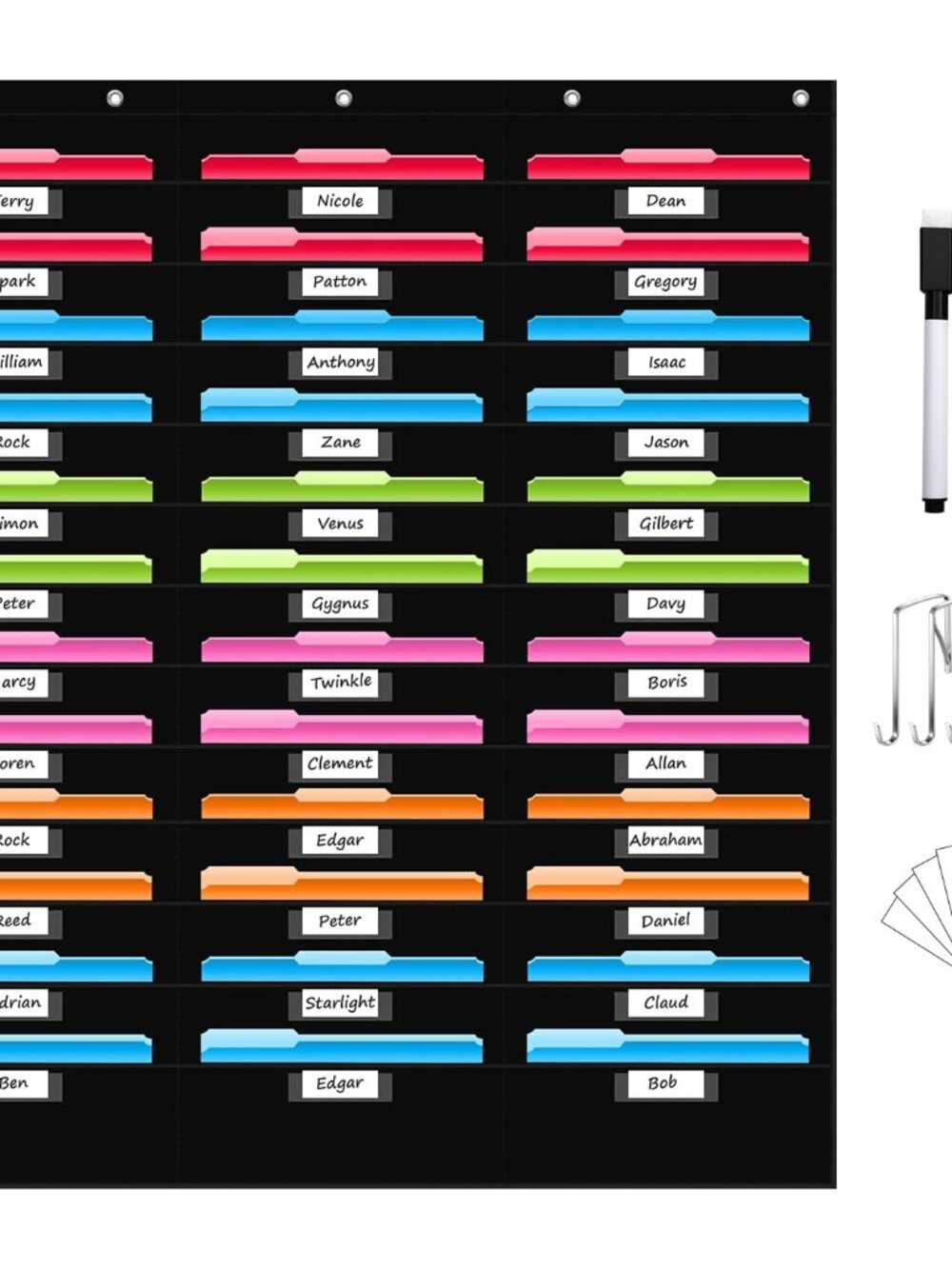 36 Pockets File Storage Pocket Chart with 36 Nametag Pockets, Hanging Wall File